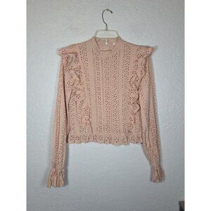 Women's Tularosa Blush Pink Eyelet Ruffle Long Sleeve 100% Cotton Small